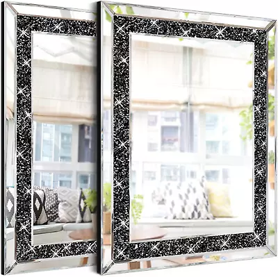 2PCS Black Crystal Rhinestone Diamond Wall Mirror.Brilliant Hand-Spliced Glass M • $48.09