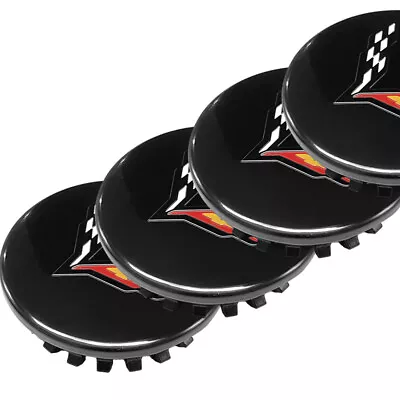 $19.89 • Buy 4pcs For 2008-2013 Corvette Crossed Flags 68mm Black Wheel Rim Center Hub Cap