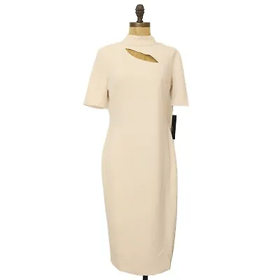 Maggy London Horn Cream Sheath Midi Dress Size 6 Cutout Short Sleeve NWT B59 • $47.99