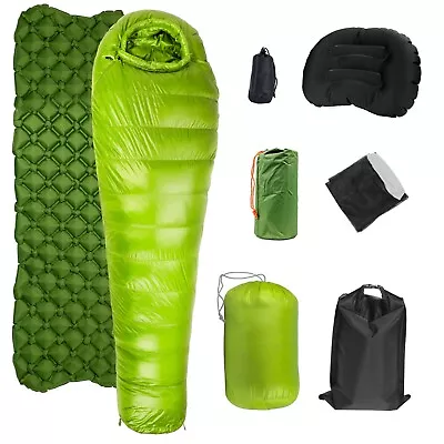900 Fill Down Sleeping Bag & Underlayment Pad Air Pump Sack & Pillow         • $160
