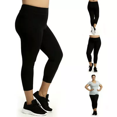 Womens Capri Leggings Yoga Pants High Waist Fitness Sports Soft Cotton Size XL • $10.36