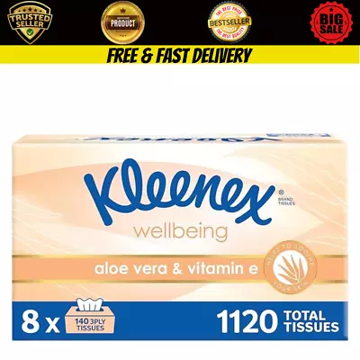 Kleenex Aloe Vera & Vitamin E 3 Ply Facial Tissues 1120 Count (8 X 140 Pack) AU • $42.10