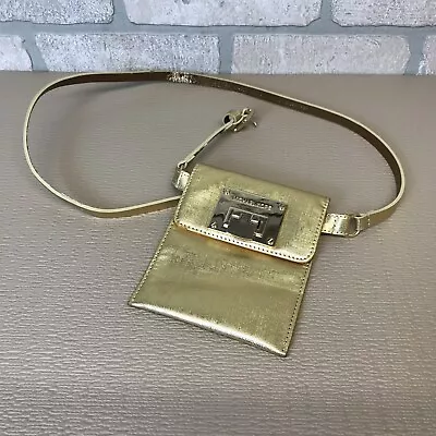 Michael Kors Adjustable Waist Belt Bag Pouch Leather Gold Metallic Size Medium • $22.99