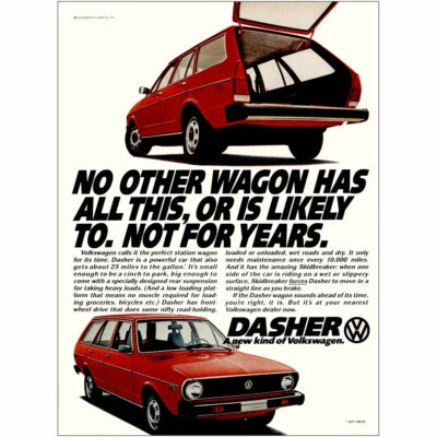 1975 Volkswagen Dasher: No Other Wagon Has All This Vintage Print Ad • $6.75