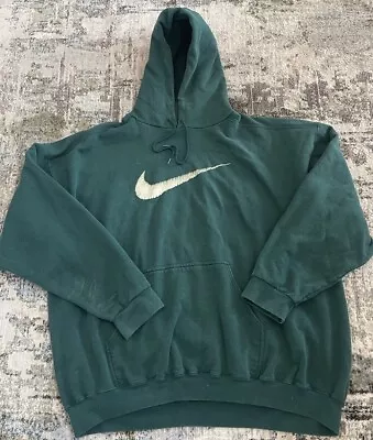 Vintage 90s Nike Hoodie Made In USA Green Scribble Center Swoosh Size XXL • $55.55