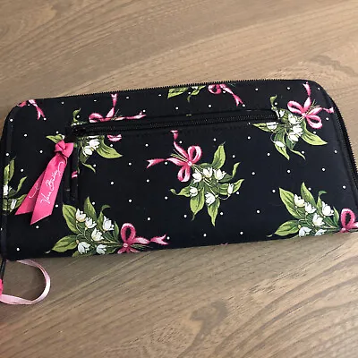 Vera Bradley Large Zip Travel Organizer Wallet - NEW HOPE Pink Ribbons Black NWT • $25