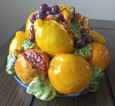 Vintage Majolica Style Ceramic Italian Fruit Topiary Centerpiece. • $99