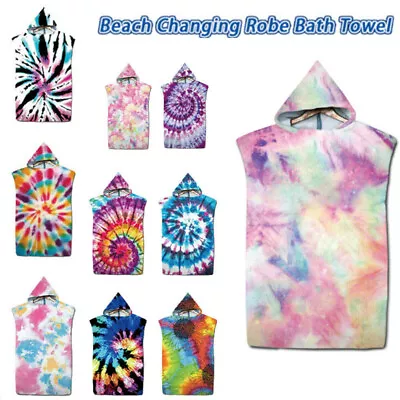 Adult Kids Printing Beach Bath Towel Hooded Poncho Quick Dry Tie-dye Bath Robe • £8.55