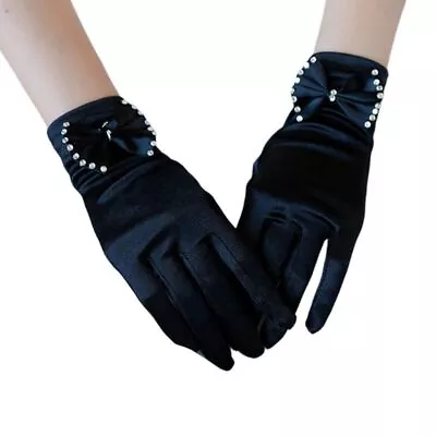 £5.21 • Buy Vintage Satin Short Wedding Gloves Rhinestone Bowknot 1920s Flapper Party Mitten