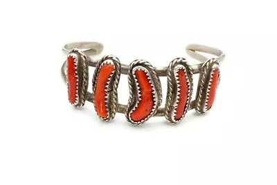 Vintage Native American Navajo Sterling Silver Coral Cuff Bracelet 6.25  • $149.99