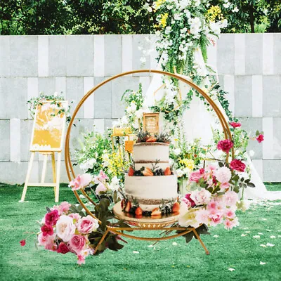 Gold Large Modern Metal Double Ring/Hooped Wedding Cake Stand Hoop Round Decr UK • £32