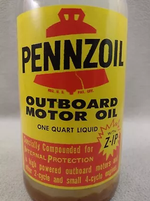 Vintage PENNZOIL OUTBOARD MOTOR OIL One Qt. Glass Bottle Empty • $49.99