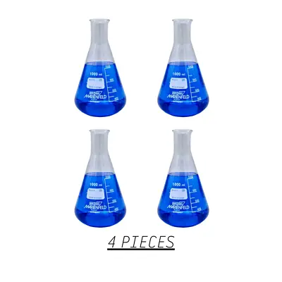 Erlenmeyer Flask 1000 Ml Borosilicate Glass 3.3 Narrow Neck Set Of 4 Pieces  • $41.12