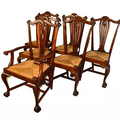 Antique Dining Room Chairs Mahogany Chippendale Set Of Six #21614 • $1450