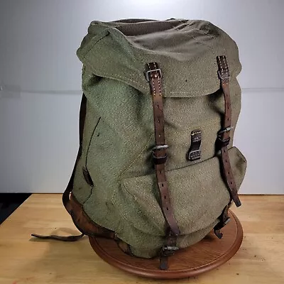 Swiss Army Sattler Backpack 64 Vtg Salt And Pepper Military Leather Canvas • $200