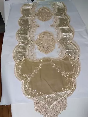 Beautiful Velvet And Lace Embroidered Table Runner Brand New Champagne 70x16 • $13