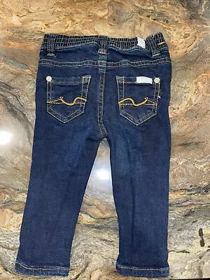 7 For All Mankind Jeans 12m Baby Girls Dark Blue Skinny Denim  Snap Elastic 1402 • $14.99