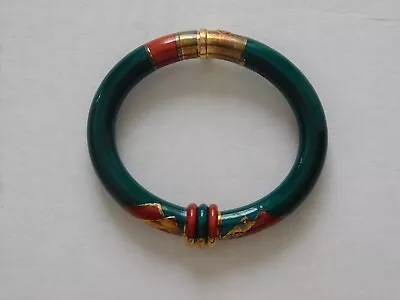 Vintage La Nouvelle Bague Enamel 18k Yellow Gold Bangle Bracelet Marked MINT • $839.99