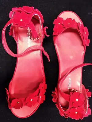 Shoes/SANDLES: Django & Juliette RED Suede Leather; Flowers - Wedge 39 • $40