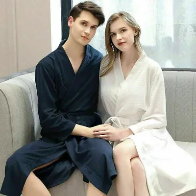 Waffle Bathrobe Dressing Gown Unisex All Season Robe Spa Home Pajamas Men • £17.99