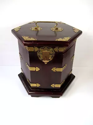 Vintage Oriental Chinese Jewelry Box Treasure Chest With Brass Accents 10.5   H • $54.90