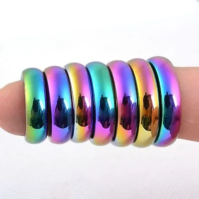 Coated Magnetic Hematite Titanium Ring AB Rainbow Multi-color Healing Jewelry • $1.89