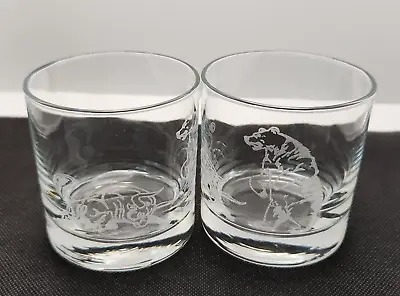 Libbey Whiskey Glasses Set Of 2 Etched Bulls And Bears • $19.99