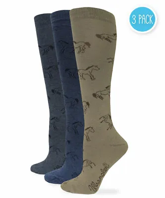 Wrangler Womens Western Horse Riding Pattern Cotton Tall Boot Crew Socks 3 Pair • $18.99