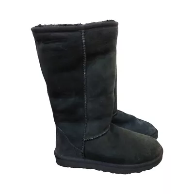 UGG Women's Classic Tall Sheepskin Suede Boots Black Style 5815 Size 6 • $58.49