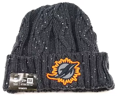 New Era Grey Sequined Cable Frosted Knit Miami Dolphins Women's Beanie • $11.02
