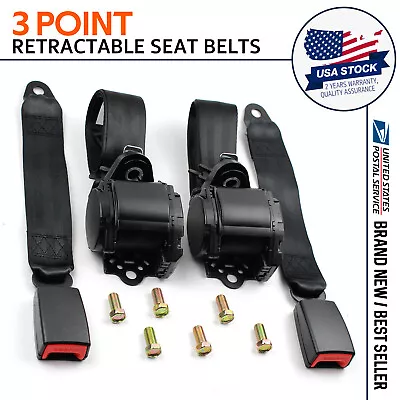 2 Universal 3 Point Retractable Black Seat Belts For Dodge Ram 1500 1998-2010 • $41.99