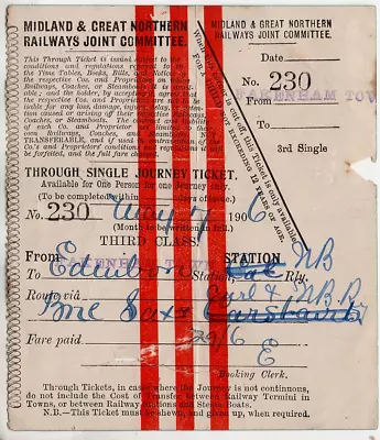 Railway Ticket: Paper: Midland & Great Northern Joint; Fakenham Town 1906 • £4.50