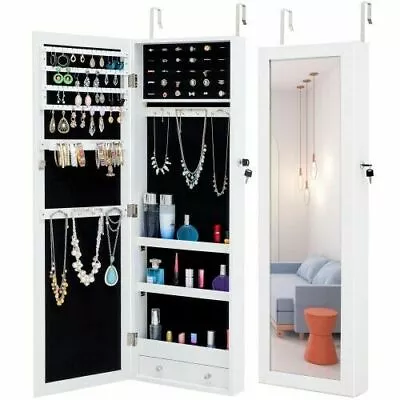 Wall Door Jewelry Armoire Cabinet With Full-Length Mirror Lockable Large Storage • $135.99