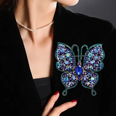 Gorgeous Small Size Woman Blue Butterfly Insect Pendant Brooch Pin Crystal • $6.29