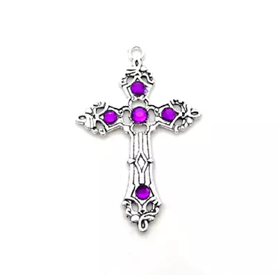 PURPLE CZ CROSS CHRISTIAN FAITH BLESS Pendant 20  925 Sterling Silver Necklace • $13.97