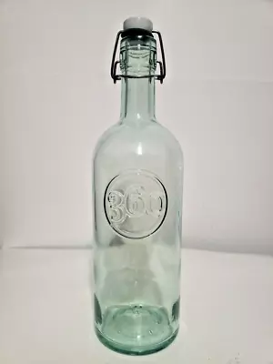 Vintage 360 Vodka Clear Teal Glass Bottle W/ Bale Stopper Empty 14.5 Inch Tall • $14.99