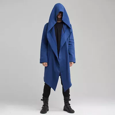 Men Solid Hoodie Long Jacket Cardigan Casual Trench Cloak Cape Coat Outwear Tops • $19.99