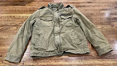 Levi's Jacket Green Cotton Full Zip Military Style Epaulets Chore Lined Mens M • $25