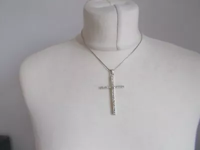 £7.85 • Buy Costume Jewellery Statement Necklace Silver Tones Bling Cross Pendant