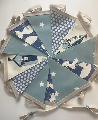 Handmade Oilcloth Bunting - Garden/Home Seaside Scene - 3 Meters Double Sided • £19.50