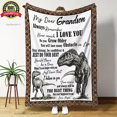 Grandson's Treasured Dinosaur T-Rex Fleece Blanket - Ideal Birthday Holiday Gift • $32.99