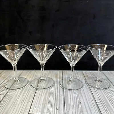 Set 2 Small Vintage Noritake Sasaki Bamboo Etched 4” Martini Cocktail Glasses • $24