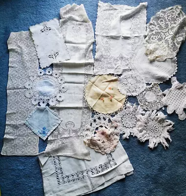 Vintage Collection Of Doillies Table Tray Clothes Lace Cotton Embroidered • £9.99