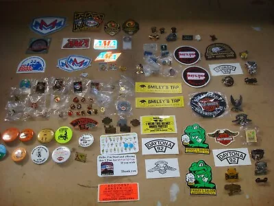 Approximately 100-piece Lot Of Motorcycle Patches Stickers & Pins  • $19.99