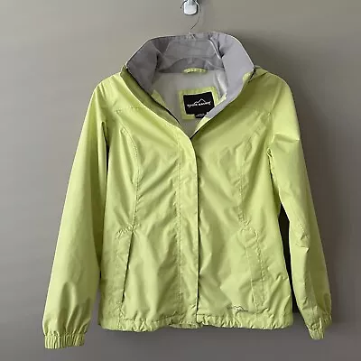 EDDIE BAUER WeatherEdge Hooded Rain Jacket Women's Bright Green Small Good Cond • $10