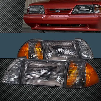 Headlights Ford Mustang 1987-1993 Halogen Pair 6Pcs Set Stock Smoke With Amber • $181.11