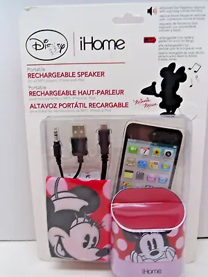 DISNEY IHome Minnie Mouse Travel Mini Rechargeable SPEAKER & CARRYING POUCH NIB • $13.59