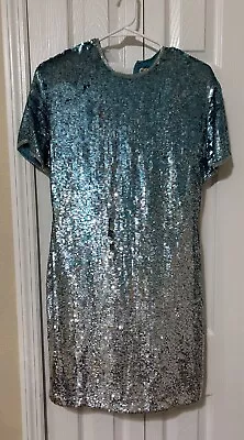 Naeem Khan Riazee Nights Vintage Blue Silver Dress Sequin New Years Size Medium • $279