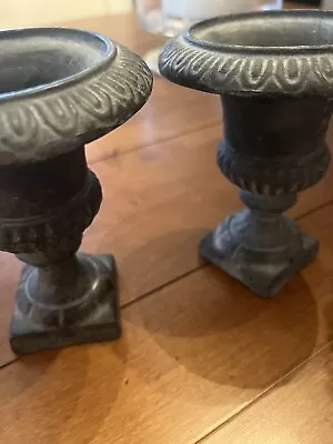 Antique Pair 2 French Victorian Cast Iron Urn Small Miniature 5” Great Patina • $89