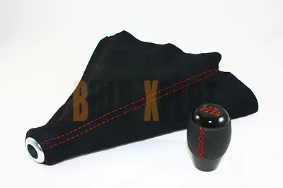 M10 X 1.5 Leather 6 Speed Shift Knob Red Stitching + Black Suede Boot For Honda • $20.99